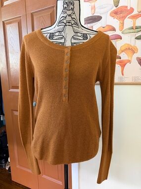 Prana Rust Henley Knit Pullover